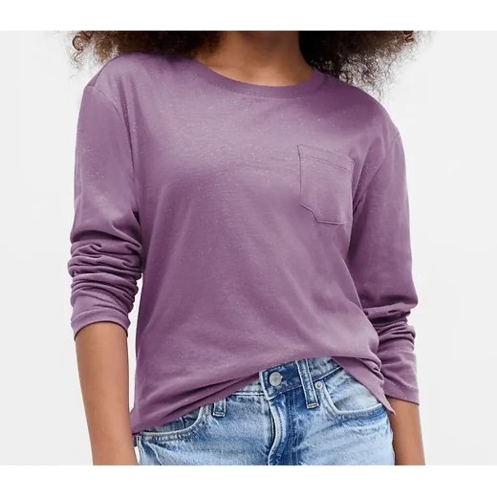 GAP Girl's Kids Long Sleeve Pocket T-Shirt - Purple Lavender Sparkle - Small 6/7